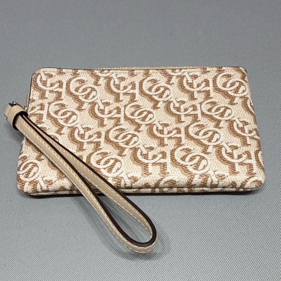 Coach Beige and Tan Monogram Wristlet